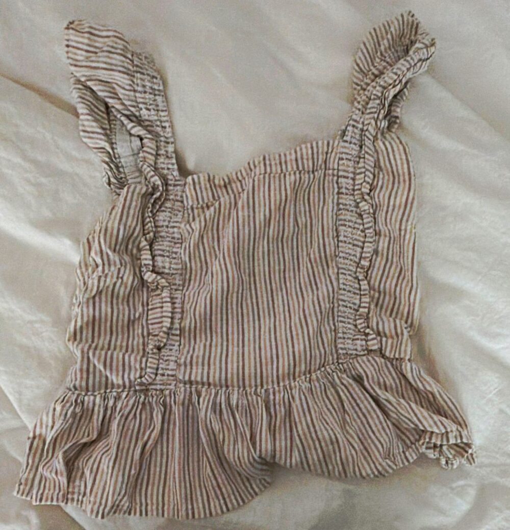 Women's Smocked Ruffle Striped Square Neck Sleeveless Tank Top M